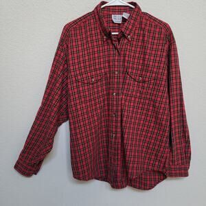 Russ Sport Company Shirt Womens 18 Red Black Plaid Button Up Cotton